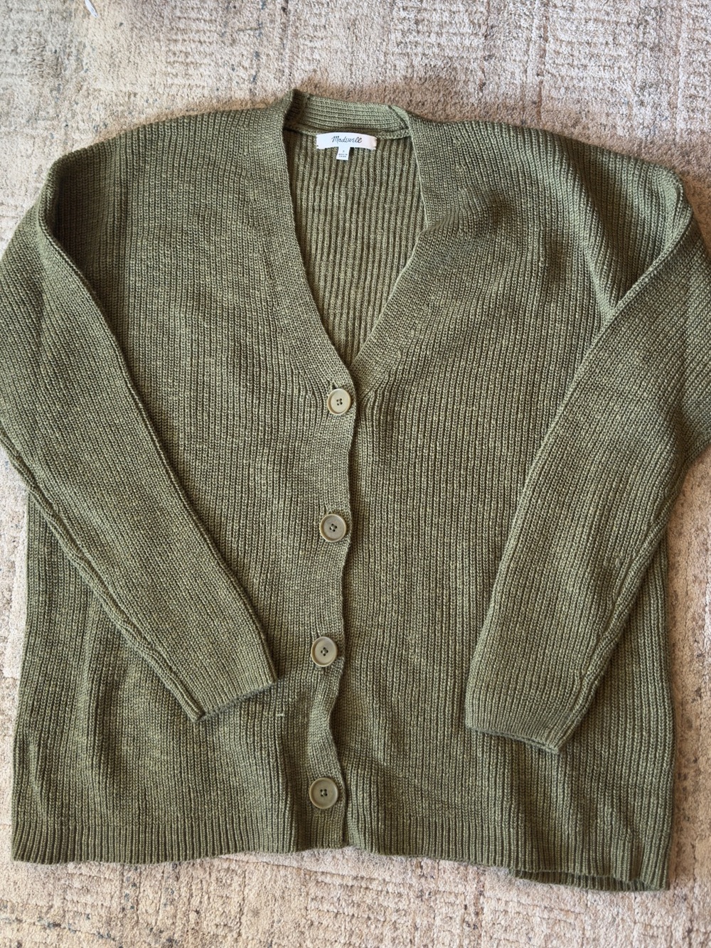 Madewell Olive Green V-Neck Button Cardigan